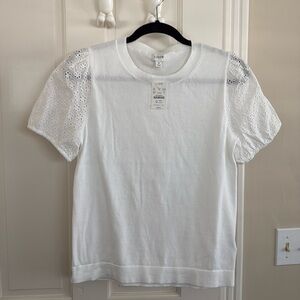 J Crew NWT Fine-gauge White Puff Sleeve Sweater sz S